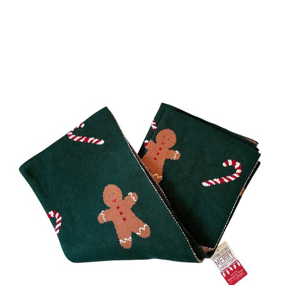 Oversized Gingerbread Candy Cane Cotton Throw Blanket 50x70 Christmas Green New - Picture 12 of 15